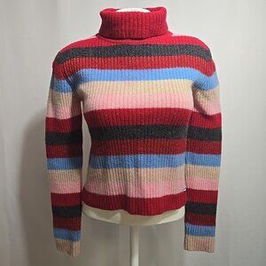 Tommy Hilfiger Turtleneck Sweater Womens Size Medium Striped Lambswool 90s Y2K